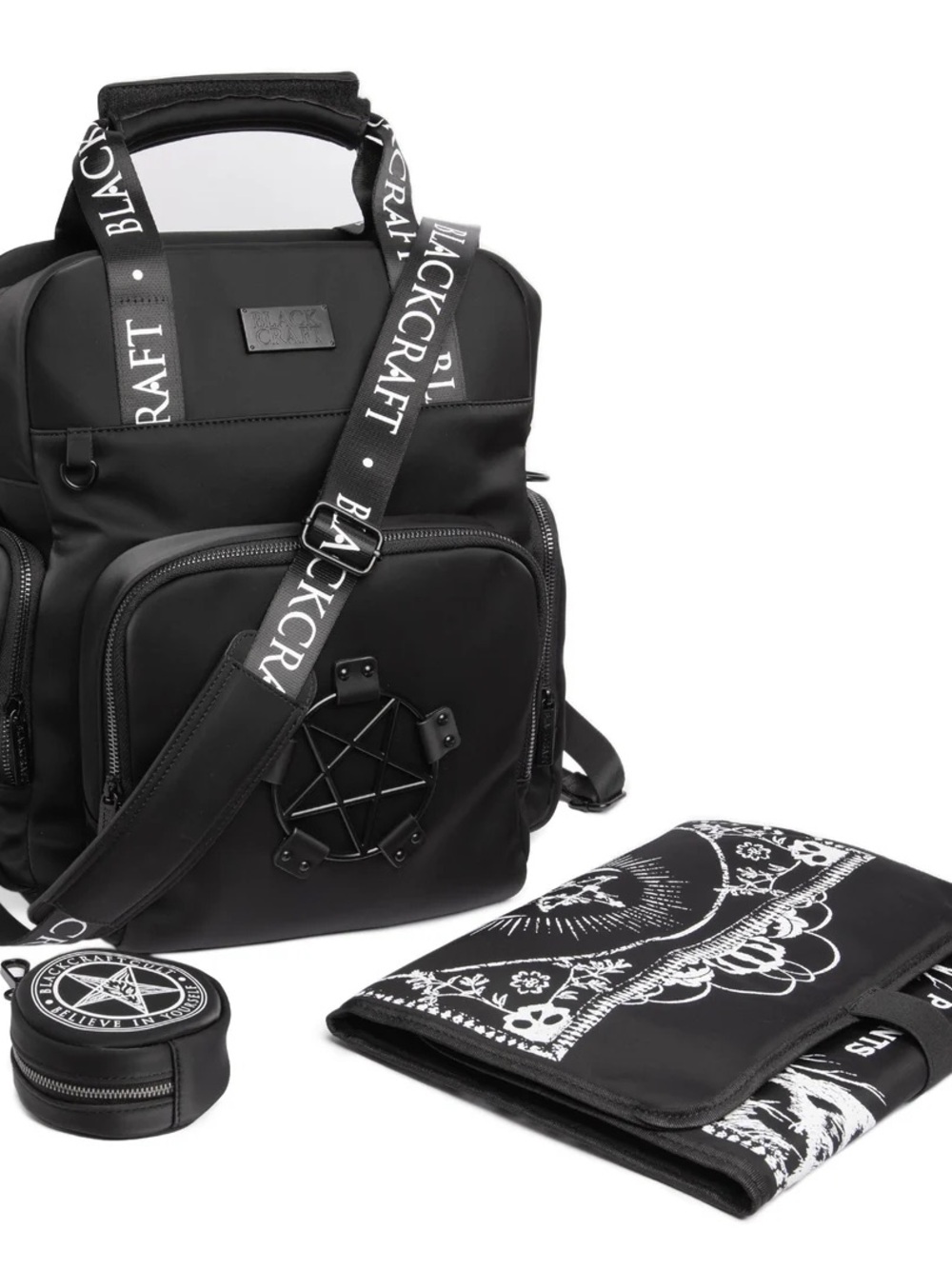 Black Men's Backpack with Graphic Strap
